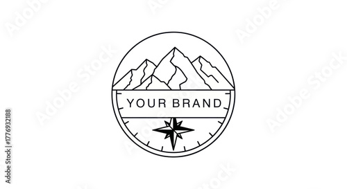 Mountain and compass logo design for an outdoor adventure brand.
