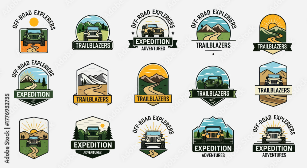 Fototapeta premium Collection of Off-Road Adventure and Expedition Logos with Vintage Style.