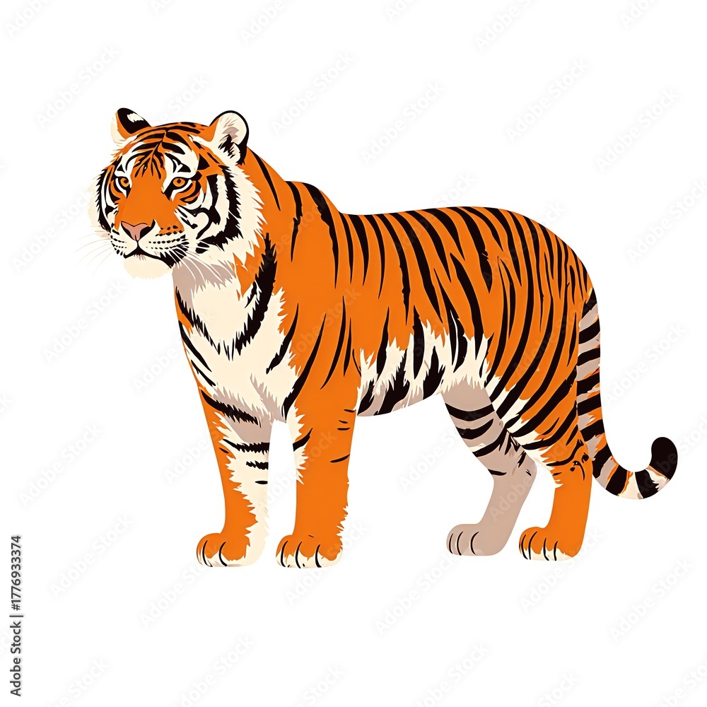 Fototapeta premium tiger vector illustration of a wild striped cat on white background