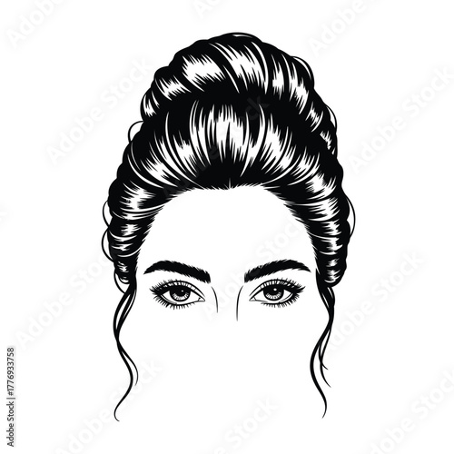 Elegant woman s face with tousled updo hairstyle and defined eyes