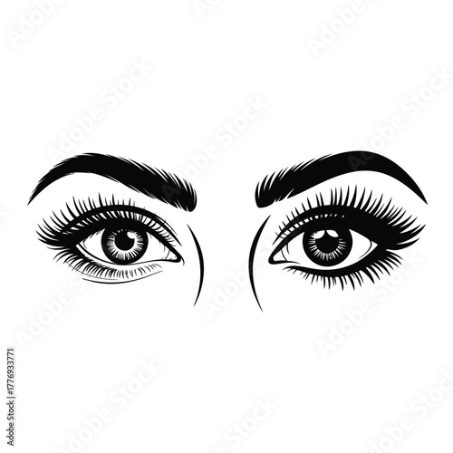 Close up illustration of a woman s expressive eyes with long lashes