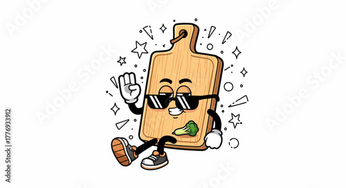 Cool Cutting Board Cartoon Character with Sunglasses and Swag.