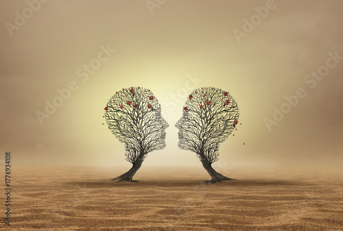 Relationship decline as a symbol for partner disconnection as withdrawal neglect and detachment as two dead trees representing people who have lost love or divorce and separation