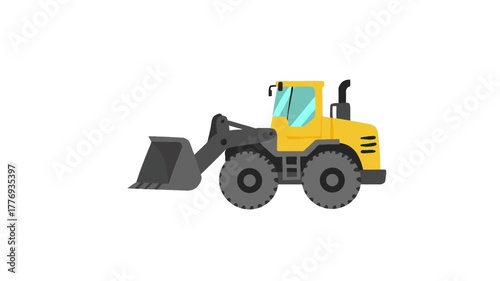 Wheel Loader Animation in Flat Style for Industrial Construction Scene