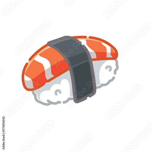 Salmon Nigiri Sushi with Rice and Seaweed in Cartoon Style