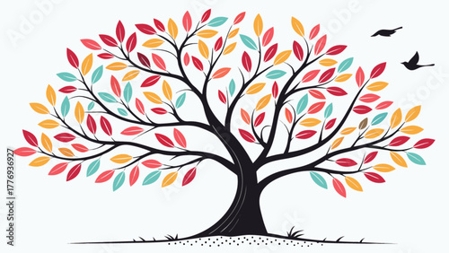 Colorful tree with birds