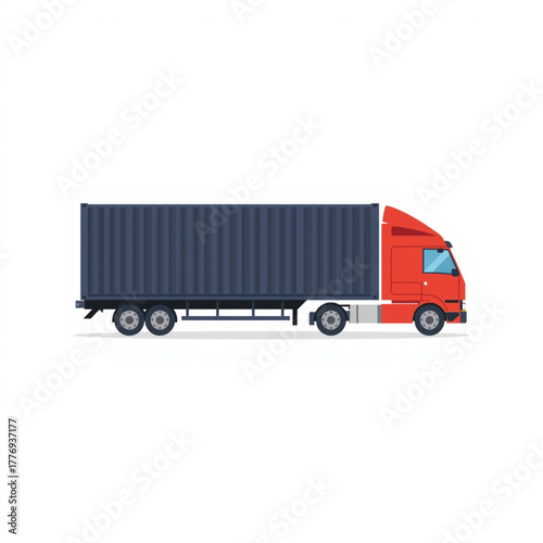 Long Cargo Container Truck Side View Flat Clean Vector Illustration