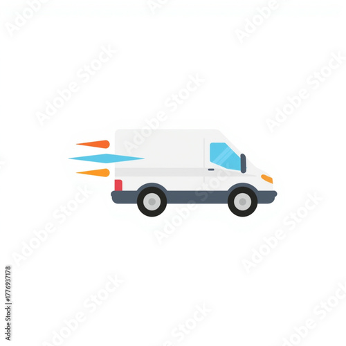 Fast White Delivery Van With Motion Trails Clean Flat Vector Illustration