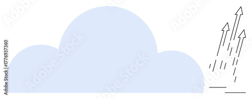 Blue cloud with upward arrows symbolizing innovation, momentum, data exchange, development, and future progress. Ideal for technology, success, business, communication sustainability development