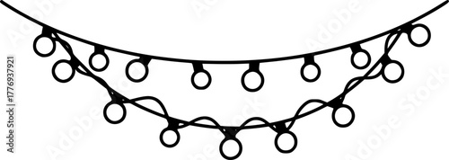 Hanging string of christmas lights black and white silhouette
