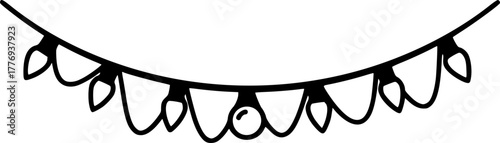 Hanging string of christmas lights black and white silhouette
