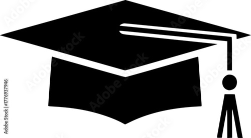 Illustration of a graduation cap with a tassel icon graduation, icon, vector, illustration, silhouette, clipart, horizontal, isolated assets, on transparent background