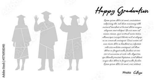 Abstract Photo Collage Template with Toga Graduate Silhouette for Poster Layout