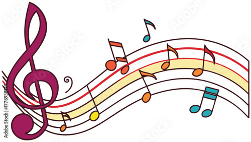 Colorful musical notes and treble clef