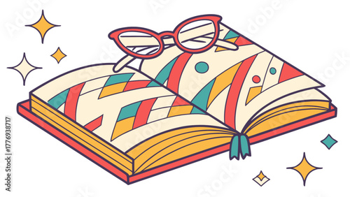 Open book with glasses