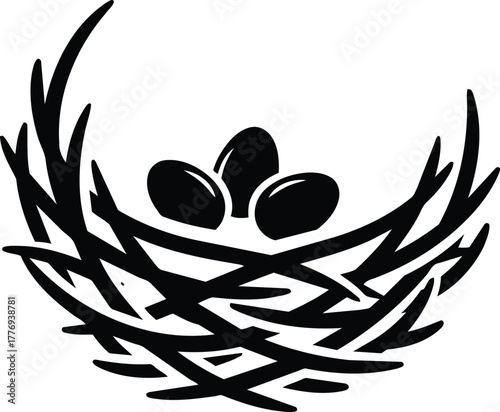 Birds Nest with Three Eggs A Simple Illustration.