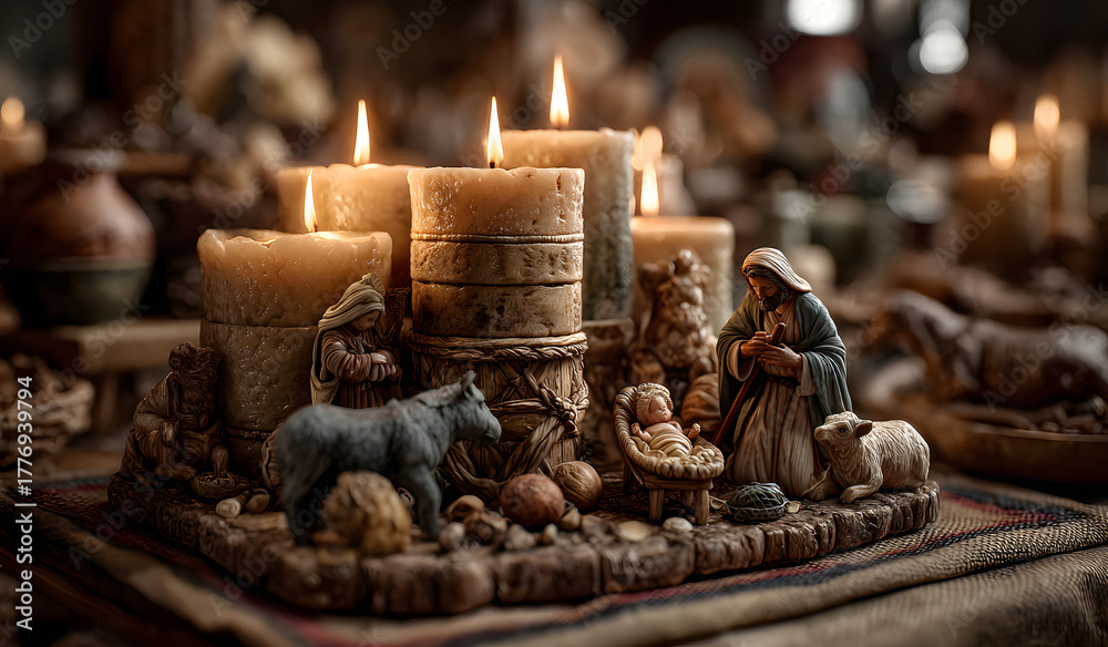 Obraz premium Advent Candles and Creche Week 1