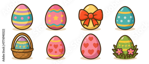 Easter eggs cartoon icons ,spring, holiday, colorful, cute, festive