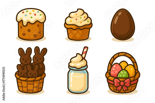 Easter sweets cartoon icons ,holiday, dessert, chocolate, spring, festive