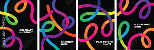 Vibrant Abstract Line Art Composition on Dark Background A Colorful and Dynamic Design