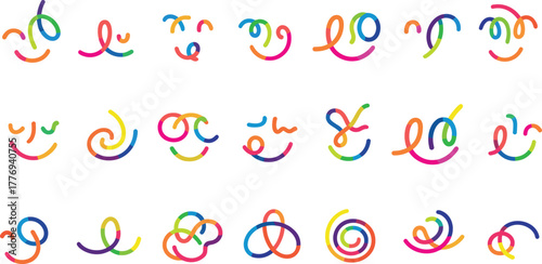 Vibrant abstract line art collection showcasing an array of colorful swirls, playful loops, and expressive graphic elements for creative design projects