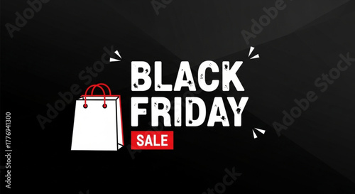 Black friday sale promotion banner with shopping bag on dark background