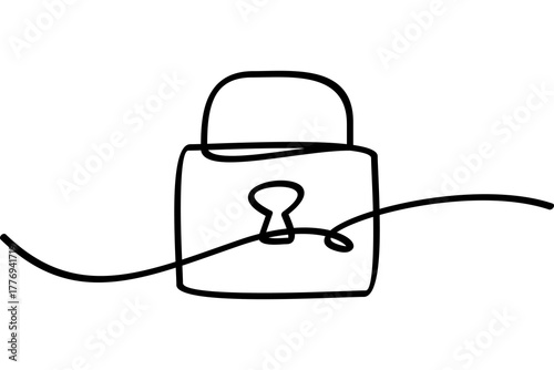 Illustration of a padlock with a continuous line design. An interesting abstract line art design.