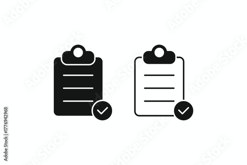 Approved document clipboard vector icons, showing checkmark for verified or finished reports