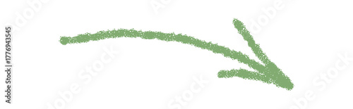 Hand drawn green chalk swirl arrow with a sketch crayon texture. Swirl symbol and pointer element in icon style, modern accent for creative label, template, or art composition.