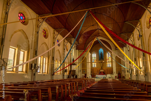 Fotografía Interior of Basilica of the Immaculate Conception in Ouidah, Benin, important Christian shrine and touristic landmark in West Africa