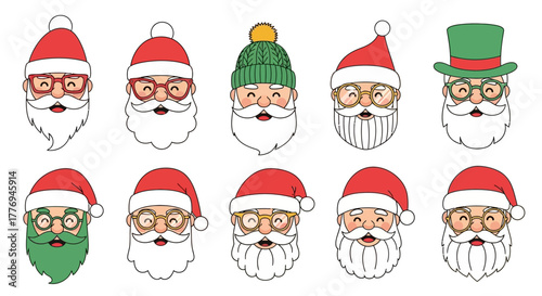 Santa Claus Head Variations Festive Holiday Icon Set
