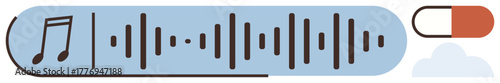 Music note alongside soundwave transitioning into a capsule, suggesting a blend of music and medicine. Ideal for therapy, wellness, audio healing, mental health, sound science, innovation, creative