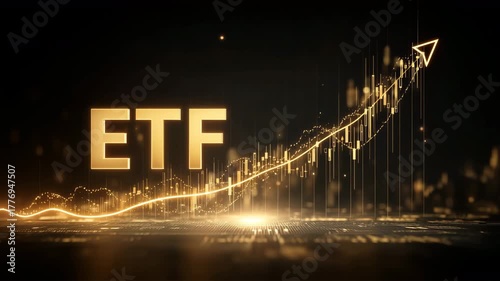 ETF上昇を示す金色の大型価格チャート図