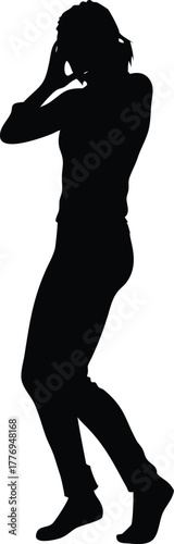 Silhouette of a woman in distress holding her head, expressing anxiety, stress, and emotional overload, symbolizing mental strain and emotional struggle