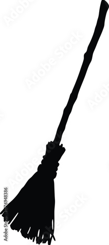 Witch Broom Silhouette, Traditional Flying Broomstick Vector for Halloween and Magical Themes