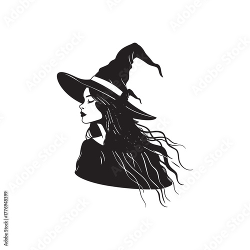 witch in hat silhouette vector illustration 