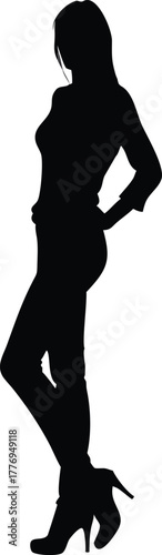 Stylish Woman Silhouette in Heels with Hand on Hip, Fashion Pose Vector for Design and Art Use