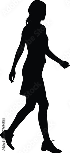 Silhouette of Young Woman Walking, Side View Isolated Vector Illustration