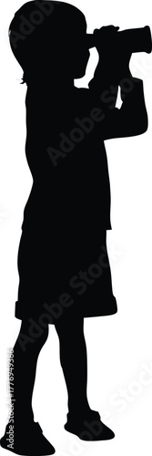 Silhouette of Young Girl Looking Through Binoculars in Side Profile