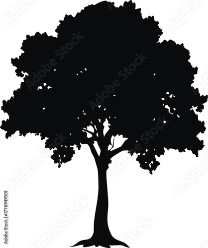 Tree Silhouette Vector Illustration, Natural Oak Style Graphic for Landscape, Forest, and Nature Designs