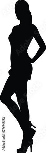 Stylish Woman Silhouette in Heels, Fashionable Female Vector Pose for Design, Art, and Print Projects