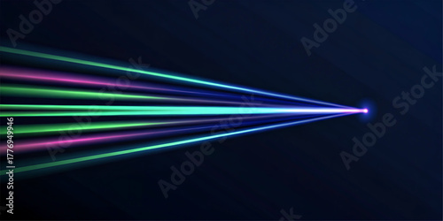 Abstract futuristic glowing colorful laser beams emanating from a single point of light isolated on transparent background