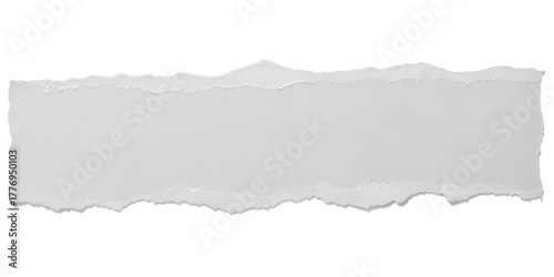 A single piece of torn white paper with rough jagged edges isolated on a transparent background for creative design projects isolated on transparent background