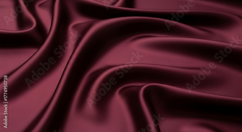 Burgundy silk fabric drapes elegantly with soft folds creating a luxurious and sensual texture in a studio setting, showcasing rich color and smooth surface.