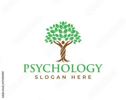 Psychology logo with a tree person, isolated on white background