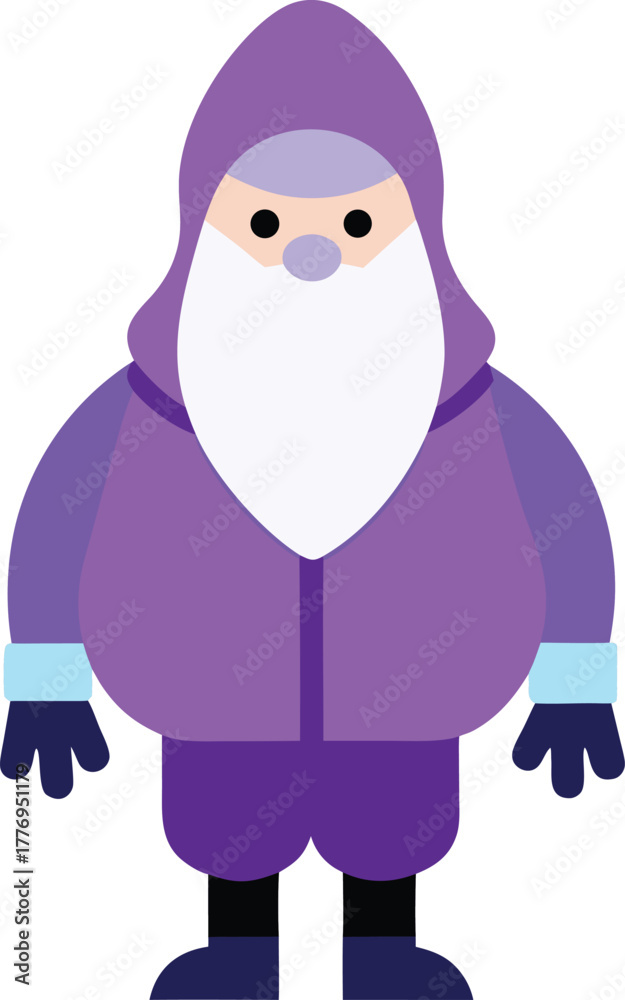 Obraz premium Purple winter santa claus character vector art illustration Illustrator Artwork - A charming and modern flat design vector illustration of Santa Claus dressed in a vibrant purple winter outfit