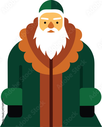 Flat design winter old Santa Claus character bearded elder in fur lined coat winter fashion icon vector illustration Illustrator Artwork - A stylized flat design illustration of an elderly man