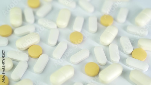Assorted colorful pills and capsules, vitamin food supplements drugs Medicine softgel medical