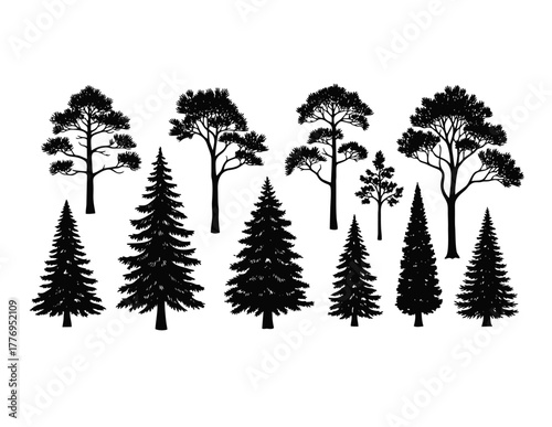 Minimalist flat vector tree illustration with clean lines and geometric shapes in natural green tones. Perfect for eco-friendly themes, environmental campaigns, nature backgrounds, educational materia