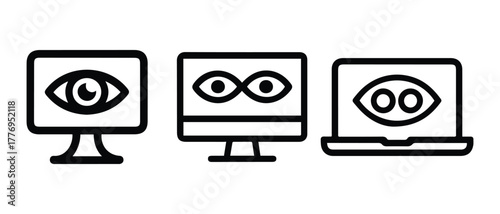 Digital Monitoring and Privacy Icons Set.